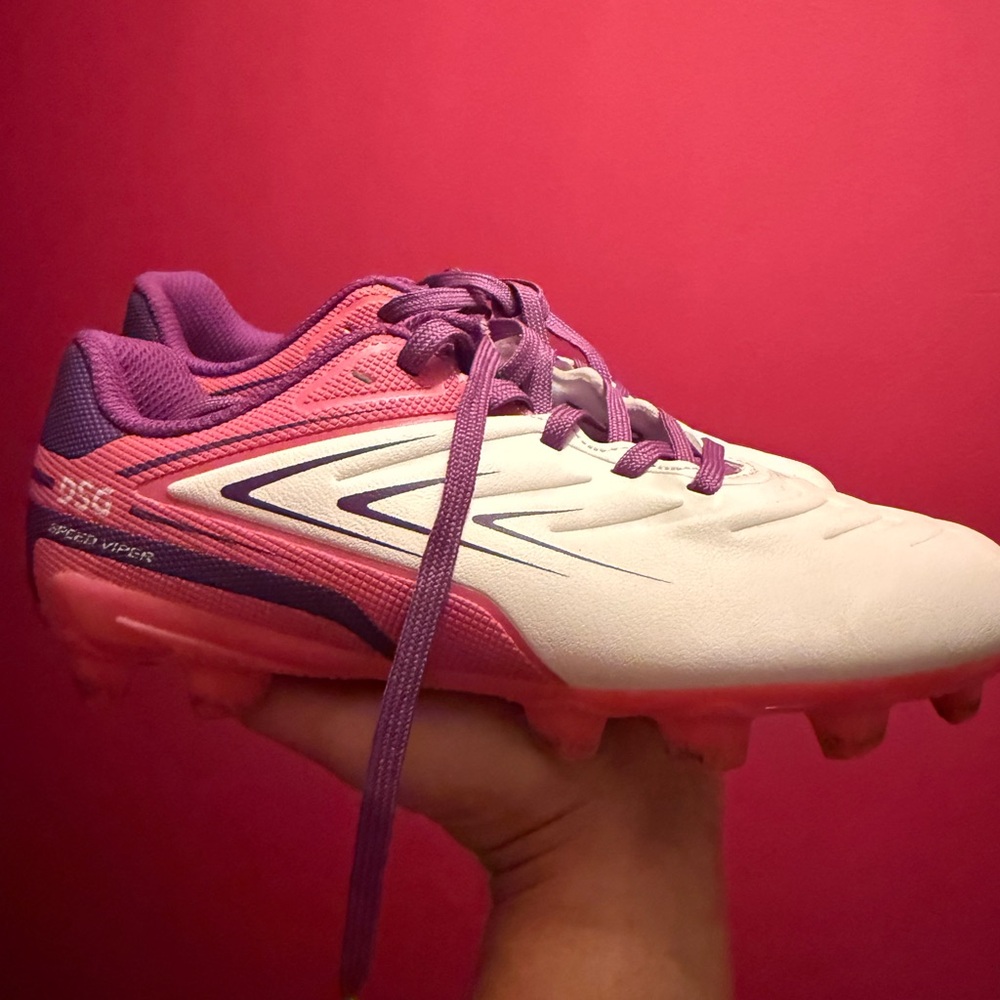 Pink and White Soccer Cleats